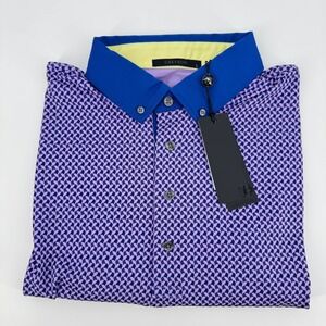 Greyson‎ Wolf Whisperer Polo Purple Blue Geometric Print Button Down Shirt L
